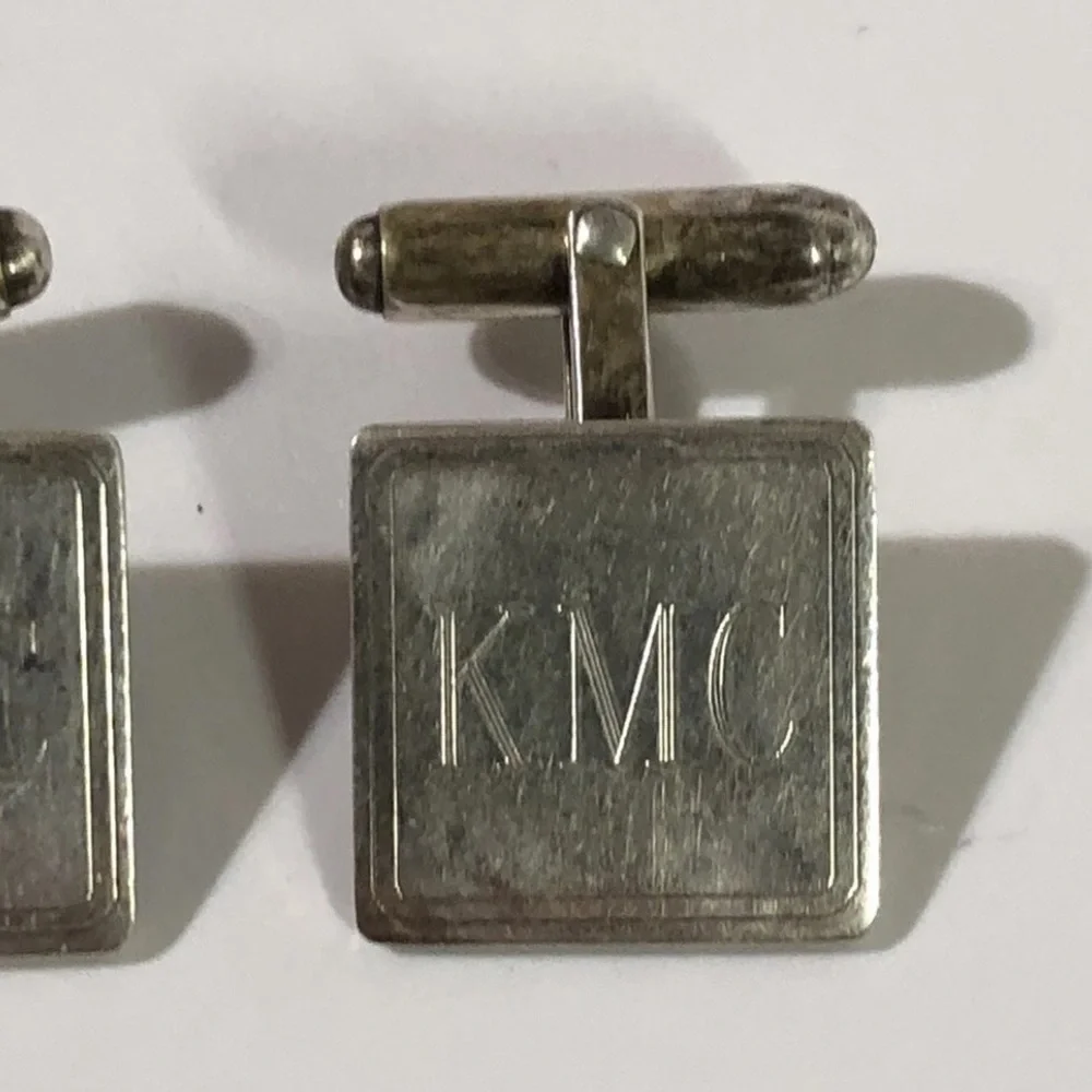 Vintage 925 Sterling Silver Cufflinks Monogram “KMC” Men’s Jewelry 10g